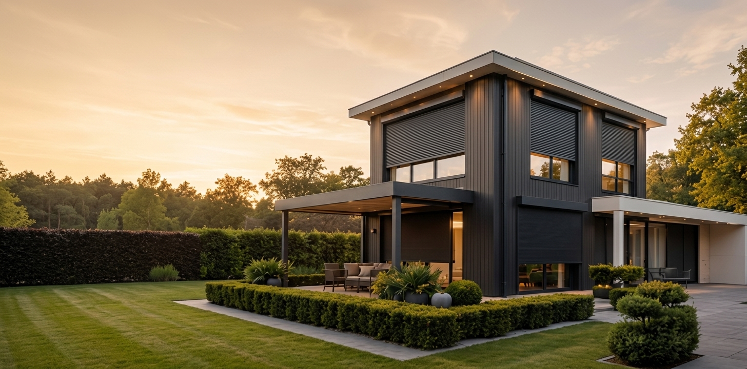 Moderne villa met rolluiken door Prime Zonwering